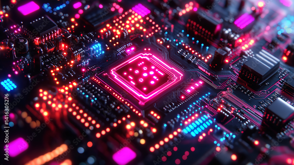 Vibrant cryptocurrency symbol illuminated on a circuit board showcasing finance and technology Vibrant cryptocurrency symbol illuminated on a circuit board showcasing finance and technology