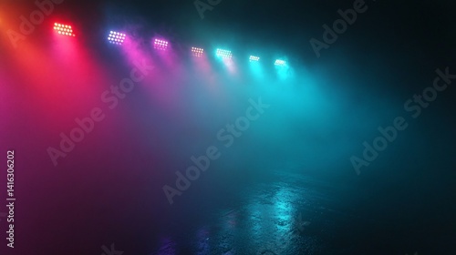 Obraz na płótnie Neon Lights, Futuristic Stage, Colorful Ambiance, Dark Background w salonie