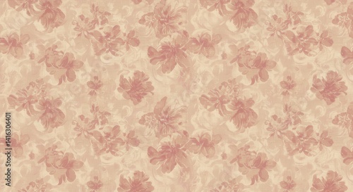 Floral Pattern with Vintage Style Flowers in Peach and Coral Hues
