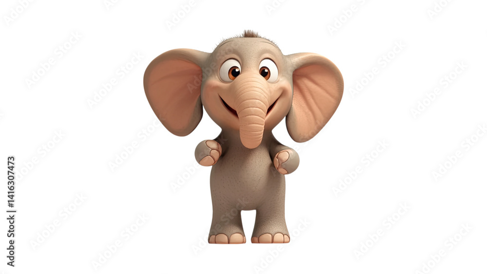 Fototapeta premium Adorable 3D Rendered Baby Elephant Cartoon Character Posing Joyfully