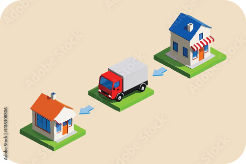 Seamless Delivery Network: Truck Connecting Homes and Businesses with Efficient Flow.