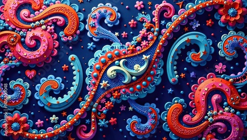 Fluid paisley design, continuous and infinitely repeatable , arabesque, art, damask