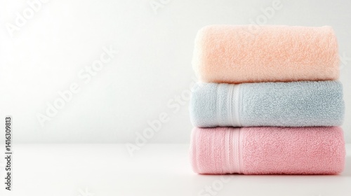 Soft, pastel-colored towels stacked neatly