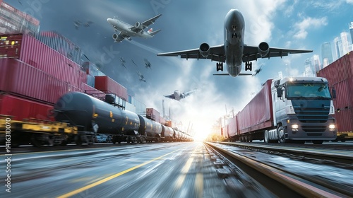 Global transportation network depicted with various modes of freight.