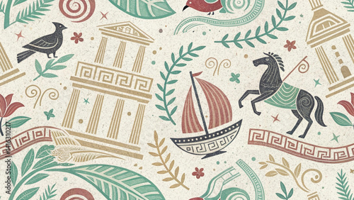 Doodle Ancient Greek tribal patterns for kids Vector