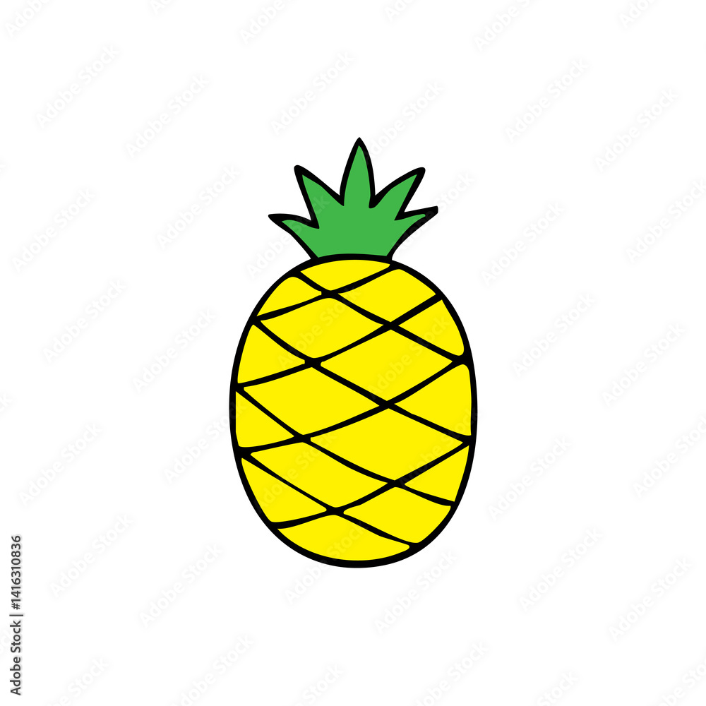 Flat Vector Illustration of a Pineapple with Leaves – A Tropical Fruit Icon Flat Vector Illustration of a Pineapple with Leaves – A Tropical Fruit Icon