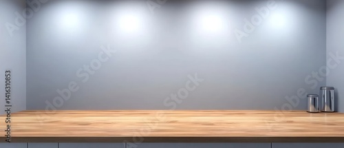 Empty Wooden Countertop with Grey Wall Background, Perfect for Product Placement or Mockups