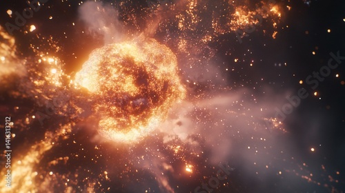 Obraz na płótnie Cosmic Inferno: A Fiery Celestial Collision w salonie