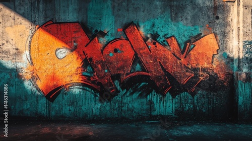 Colorful Graffiti Art on Concrete Wall with Urban Grunge Texture
