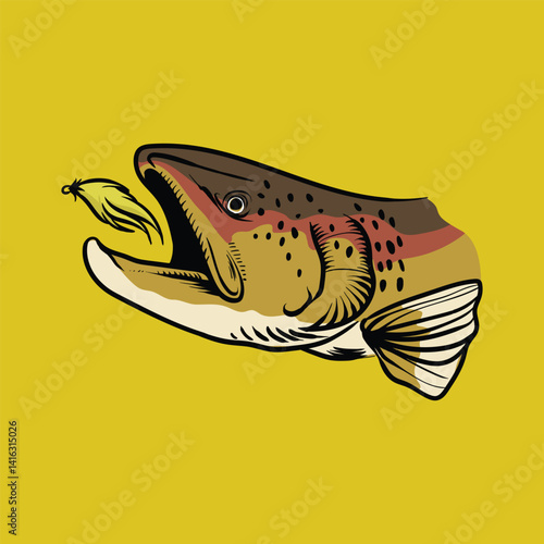 cod fish eating bait vector with separate white background