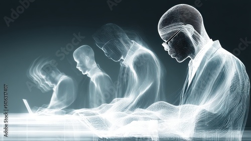 technology style whit net glowing wave,glowing line glow wave,glow line , multiethnic business people working together on digital tablet,photo stock