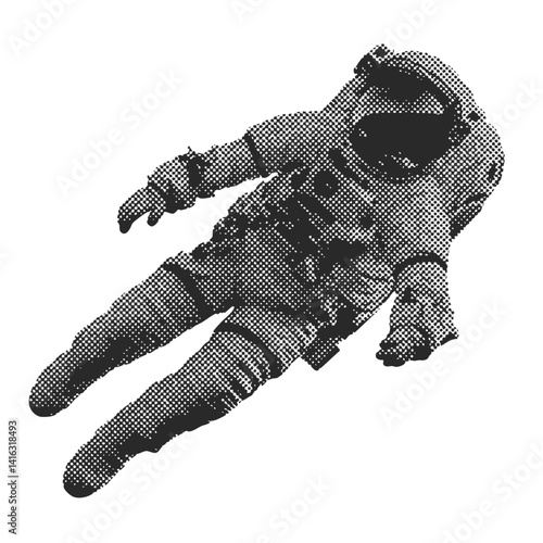 Astronaut spaceman halftone grunge vector design element