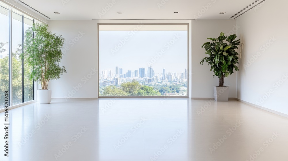 Empty modern office space with panoramic city view Empty modern office space with panoramic city view