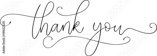 Thank You Elegant Script Calligraphy Lettering Isolated on White Background Design