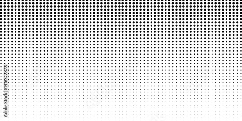 Halftone gradient. Dotted gradient, smooth dots spraying and halftones dot background seamless horizontal geometric pattern modern