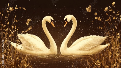 Fototapeta Naklejka Na Ścianę i Meble -  Rich abstract background featuring majestic swans and floral motifs, symbolizing beauty and harmony. --chaos 20 --ar 16:9 --quality 2 --v 6.1 Job ID: 70a3634b-c048-4b25-abbf-a481fafa9b22