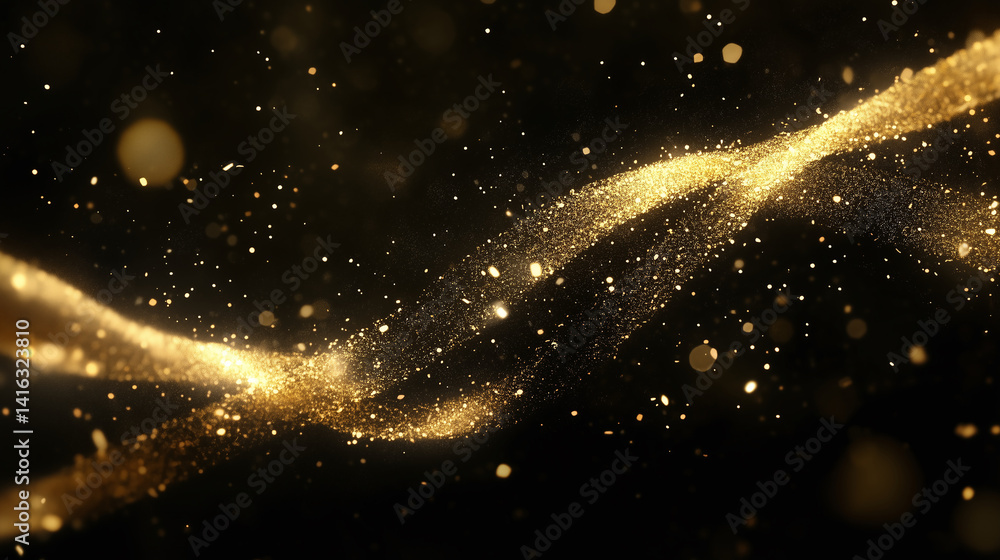 glowing golden helix strand with sparkling particles, set against a dramatic black background glowing golden helix strand with sparkling particles, set against a dramatic black background