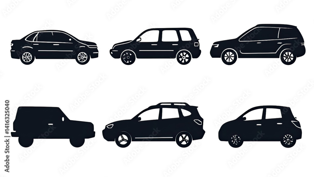 Six Car Silhouettes Dark Background Vehicle Collection Automotive Designs Night Photography Six Car Silhouettes Dark Background Vehicle Collection Automotive Designs Night Photography