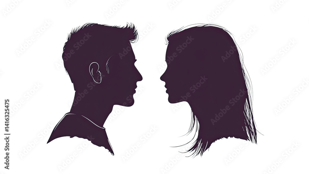 Silhouette of a Couple Facing Each Other, a Romantic and Intimate Portrait, Showing Closeness and Connection Silhouette of a Couple Facing Each Other, a Romantic and Intimate Portrait, Showing Closeness and Connection