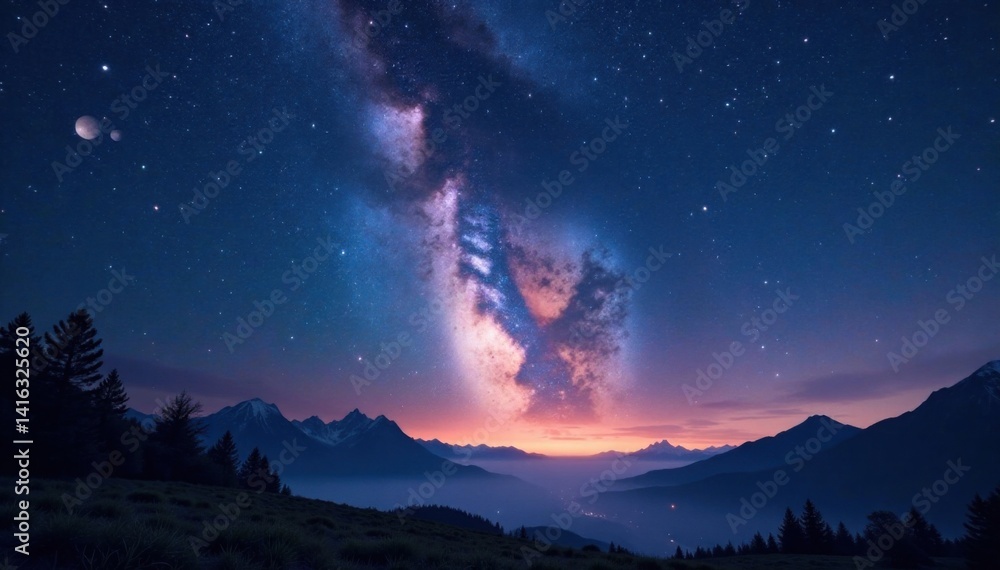 Fototapeta premium Milky Way galaxy night sky with bright stars and planets, cosmos, milky way, galaxy
