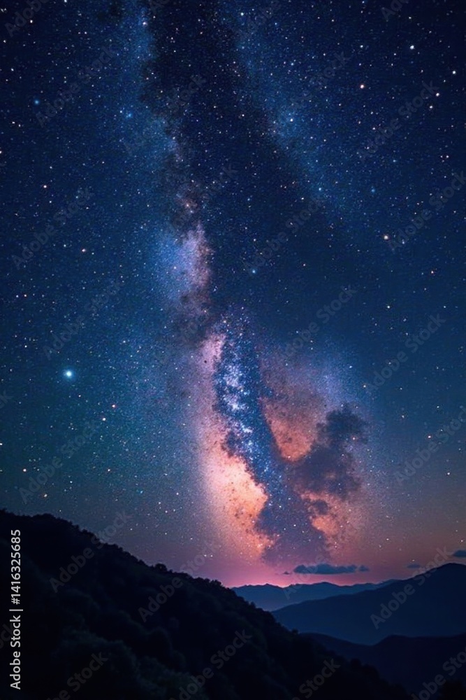 Naklejka premium Milky Way galaxy twinkling with stars on a dark canvas, cosmos, night sky