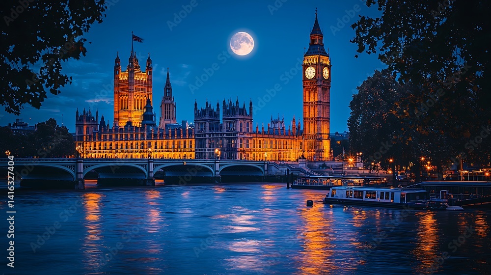 Cityscape Night River Buildings Moon Cityscape Night River Buildings Moon
