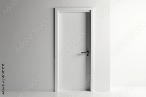 Modern door with sleek handle in closed position against a clean white background, white background, interior design, clean lines