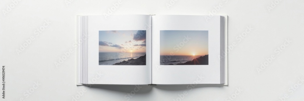 custom made wallpaper toronto digitalModern minimalist open vertical photo album mockup with white background and grid pattern, photo album, minimalist style