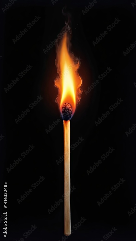 A single matchstick ignited, producing a vibrant flame against a dark backdrop, symbolizing light A single matchstick ignited, producing a vibrant flame against a dark backdrop, symbolizing light