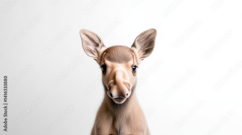 Fototapeta premium Baby moose portrait against white backdrop