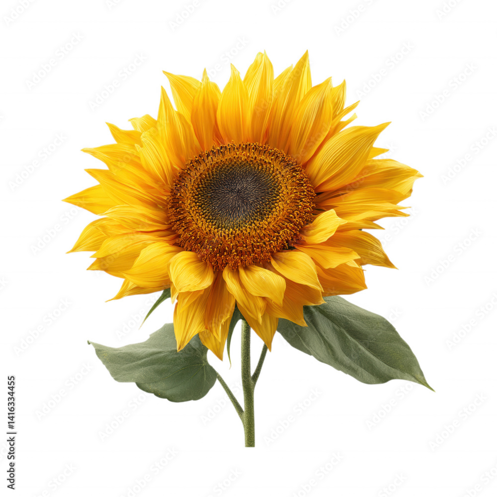 Obraz premium Sunflower Head Bloom with yellow petals and dark middle Isolated Transparent Background