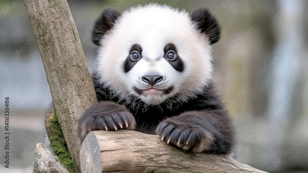Fototapeta premium Adorable baby panda resting on branch