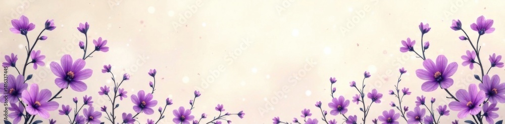 Purple floral vine-like patterns on a muted cream background, nature-inspired, botanical print Purple floral vine-like patterns on a muted cream background, nature-inspired, botanical print