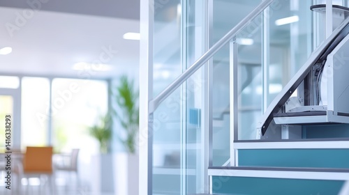 Accessible stairway lift mobility aid for disability access modern staircase with chair lift inclusive design for people with disabilities barrier free building interior 