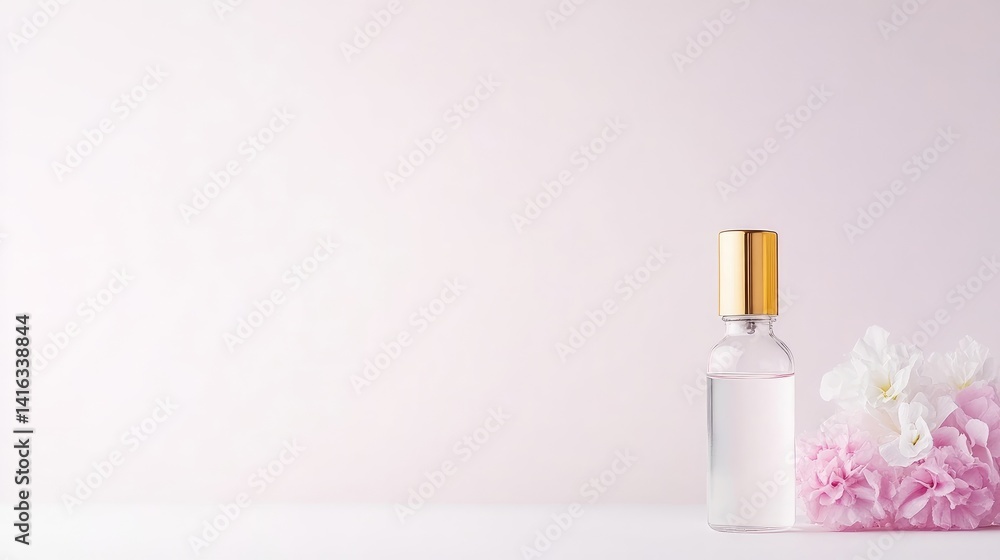 Naklejka premium Delicate fragrance bottle with soft pink flowers