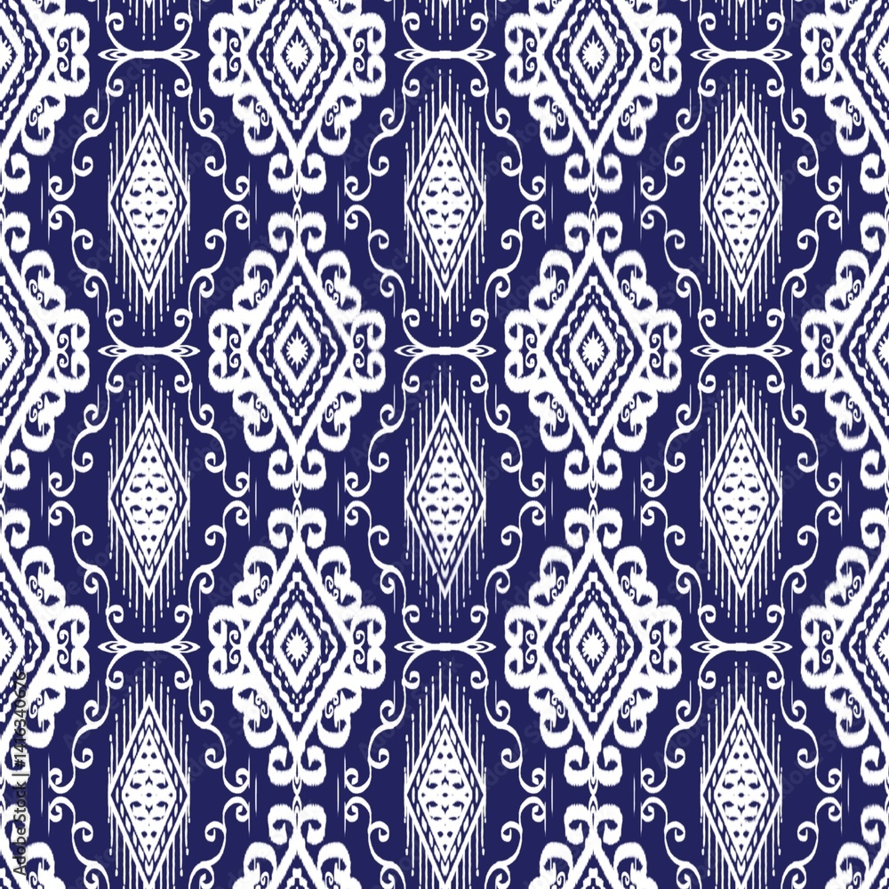 Intricate white geometric patterns on a deep blue background create a striking visual effect. Intricate white geometric patterns on a deep blue background create a striking visual effect.