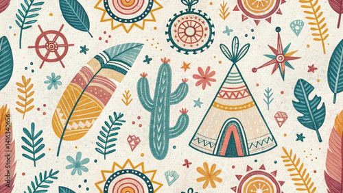 Tribal pattern  for kids with crayon Folk Vector 