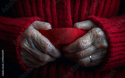 Close Up of Elderly Woman with Intense Gaze  Textured Sweater Emotional Portrait Life Experience
