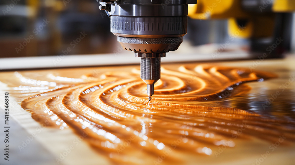 CNC milling machine carving intricate patterns into a wooden panel, detailed craftsmanship, woodworking workshop filled with tools, precision engineering, sawdust particles in the air
CNC milling machine carving intricate patterns into a wooden panel, detailed craftsmanship, woodworking workshop filled with tools, precision engineering, sawdust particles in the air