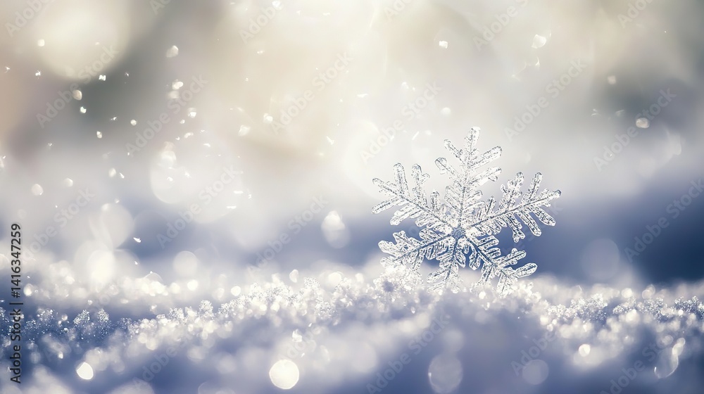 Ethereal Snowflakes Gracefully Descend from Heavens. Pristine White Blanket Captivates with Enchanting Spectacle, Herald New Year Arrival. Ethereal Snowflakes Gracefully Descend from Heavens. Pristine White Blanket Captivates with Enchanting Spectacle, Herald New Year Arrival.