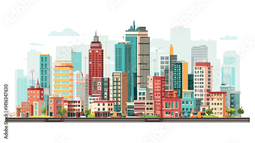 Cityscape vector illustration city different houses buildings and structures in the downtown.