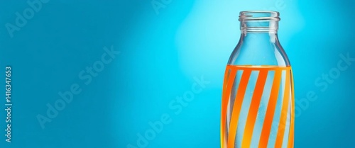 Sleek glass water bottle with vibrant orange stripes, perfect for hydration, close up, healthy lifestyle