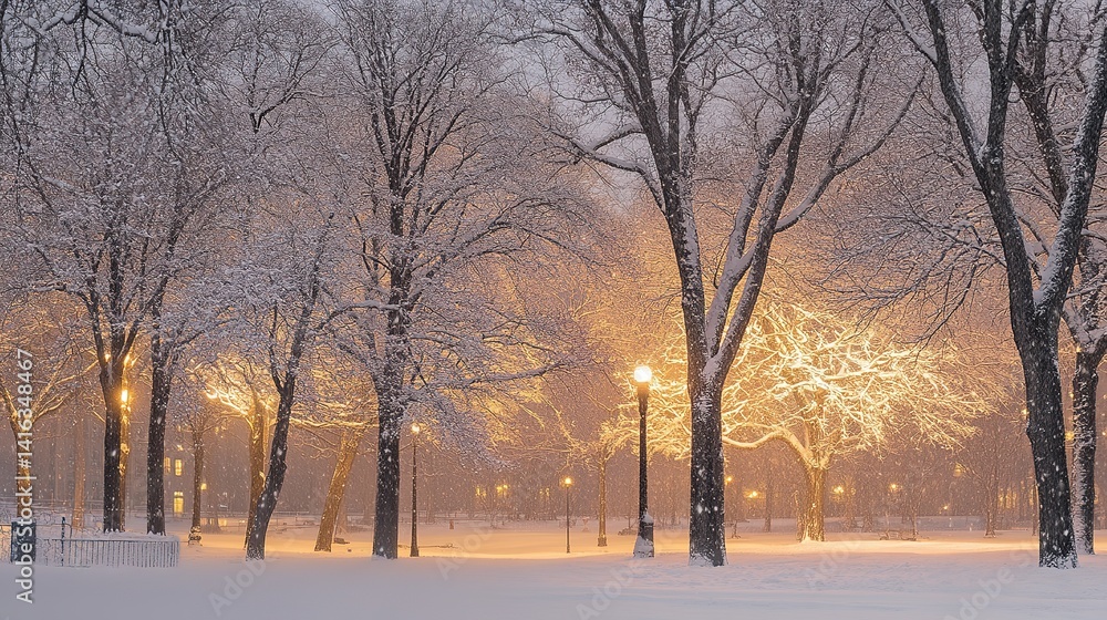 Dawn in Winter Wonderland. Snow-covered Trees Illuminated by First Light of Day, Creating a Scene of Serene Amazement. Dawn in Winter Wonderland. Snow-covered Trees Illuminated by First Light of Day, Creating a Scene of Serene Amazement.