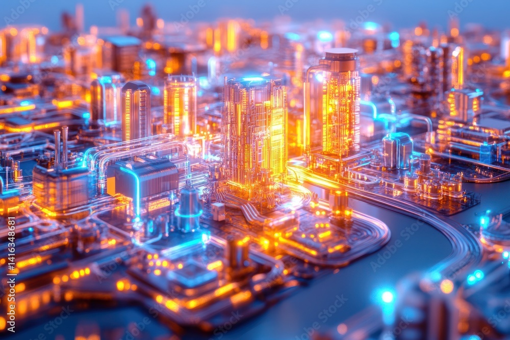 Fototapeta premium Futuristic Cityscape: A Digital Metropolis Illuminated