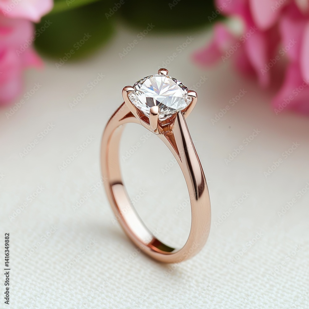 Elegant Rose Gold Diamond Ring with Cushion Cut Stone Surrounded by Floral Accents Elegant Rose Gold Diamond Ring with Cushion Cut Stone Surrounded by Floral Accents