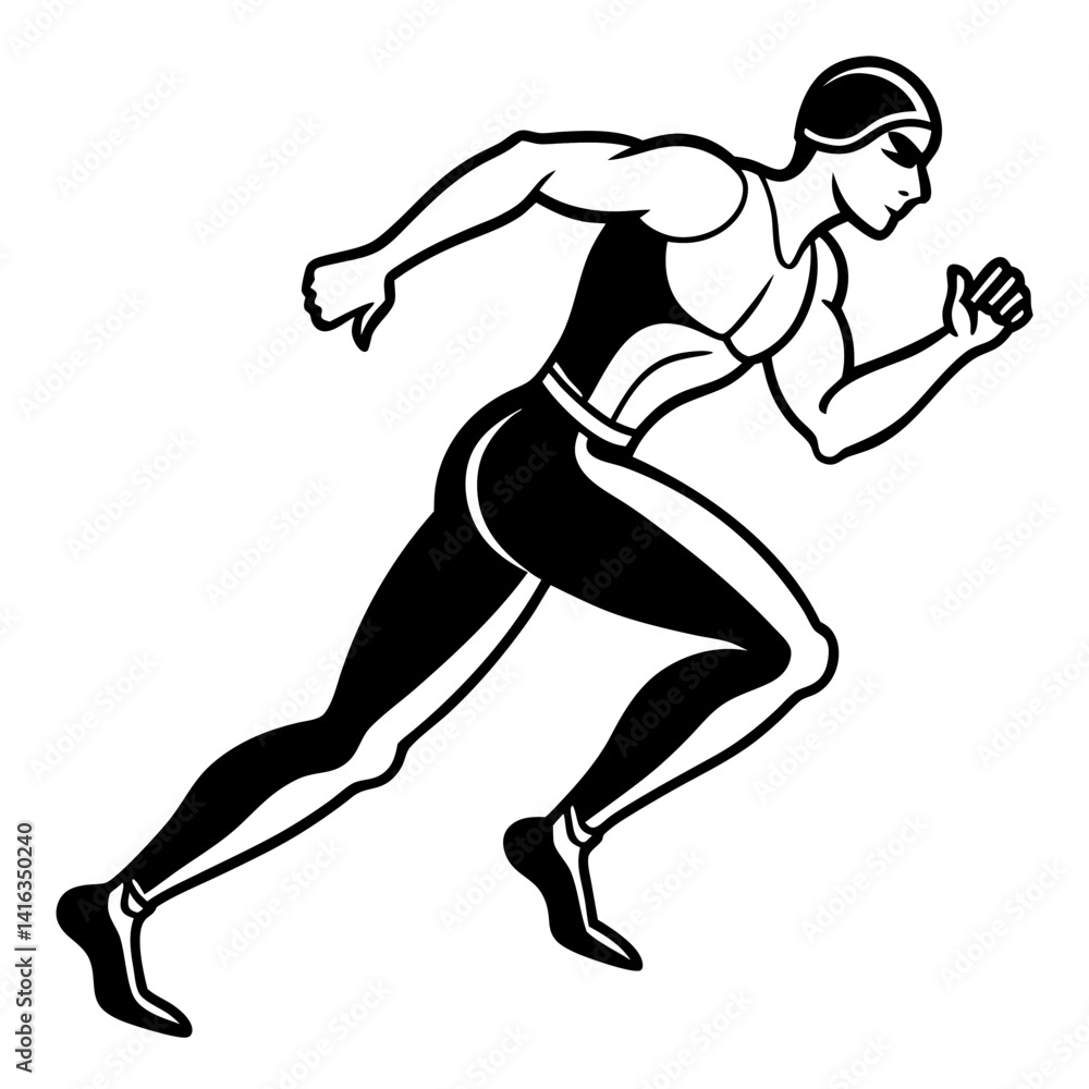 Line art vector silhouette of a track runner in full stride, with clean lines showing the form and posture Line art vector silhouette of a track runner in full stride, with clean lines showing the form and posture