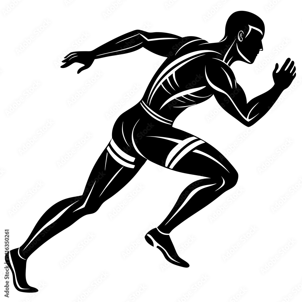 Line art vector silhouette of a track runner in full stride, with clean lines showing the form and posture Line art vector silhouette of a track runner in full stride, with clean lines showing the form and posture