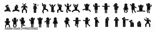 stick figure people pictogram, set of human silhouettes, man icon, various poses, gestures and movements
