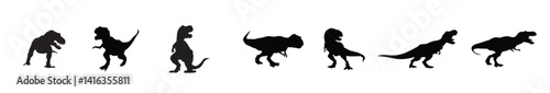 A vector collection of Tyrannosaurus rex silhouettes for artwork compositions