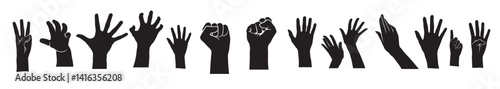Hand silhouette, Different Positions Hands, creepy zombie hands silhouette vector illustration set.

